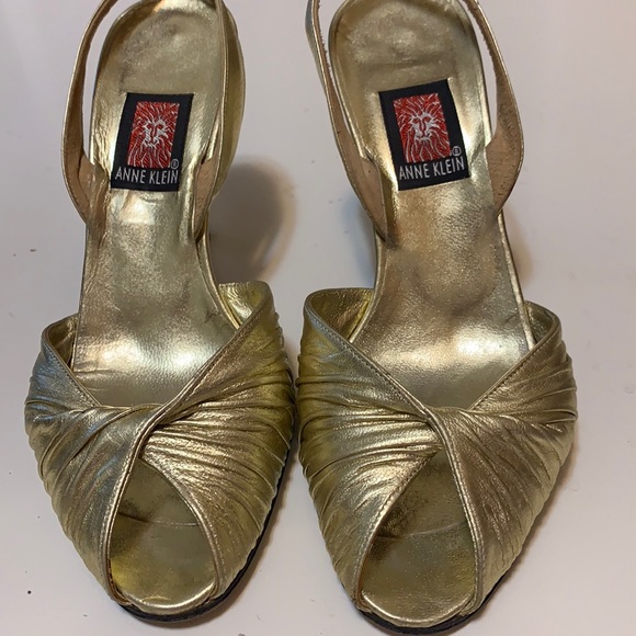 ANNE KLEIN GOLD FOIL LEATHER Heels SHOES MADE IN ITALY LEATHER SZ 6 METALLIC - Picture 6 of 13